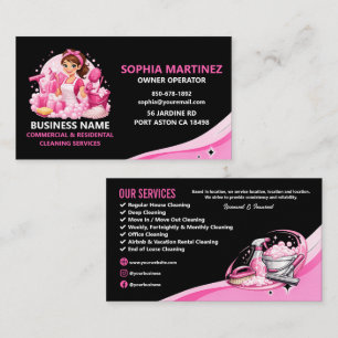 Cartão De Visita Serviço de Limpeza Profissional Rosa e Preto