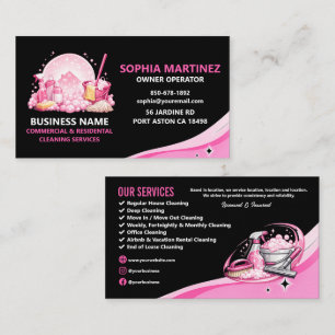 Cartão De Visita Serviço de Limpeza Profissional Rosa e Preto