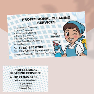 Cartão De Visita Serviço de Limpeza Residencial Blue Maid Janitoria