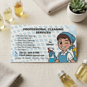 Cartão De Visita Serviço de Limpeza Residencial Blue Maid Janitoria