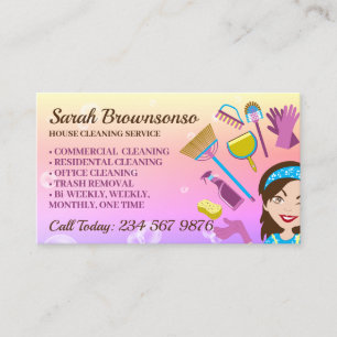Cartão De Visita Serviço de Limpeza Residencial Pink Bubble Janitor