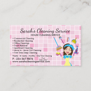Cartão De Visita Serviço de Limpeza Residencial Pink Maid
