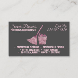 Cartão De Visita Serviço de Limpeza Rosa Cinza Empregada Janitorial
