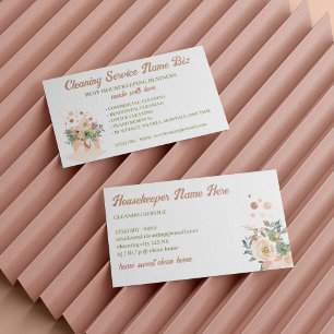 Cartão De Visita Serviço de Limpeza Rosa Floral Janitorial