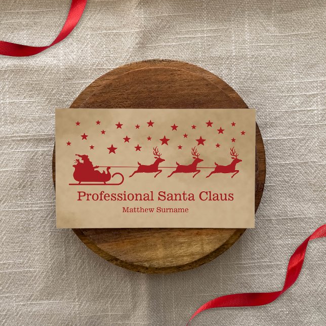 Cartão De Visita Serviço de Papais noeis profissionais com Papais n (Promote your Professional Santa Claus services with the help of this festive business card design.)