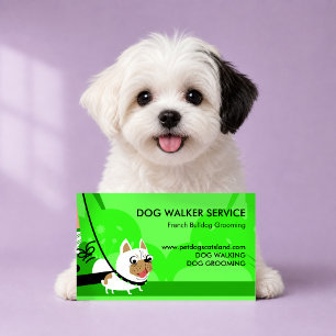Cartão De Visita Serviço de Passeio de Cães Verde Neon Bulldog Fran