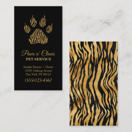 Cartão De Visita Serviço de Pet Lux Dourado Tiger Impressão Paw
