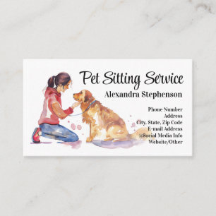 Cartão De Visita Serviço de Pet Sitter Aquarela Pet Gato Cuidados c