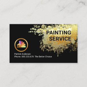 Cartão De Visita Serviço de Pintura com Salpicos de Tinta Dourada