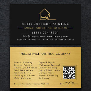 Cartão De Visita Serviço de Pintura Personalizado Código QR Preto e