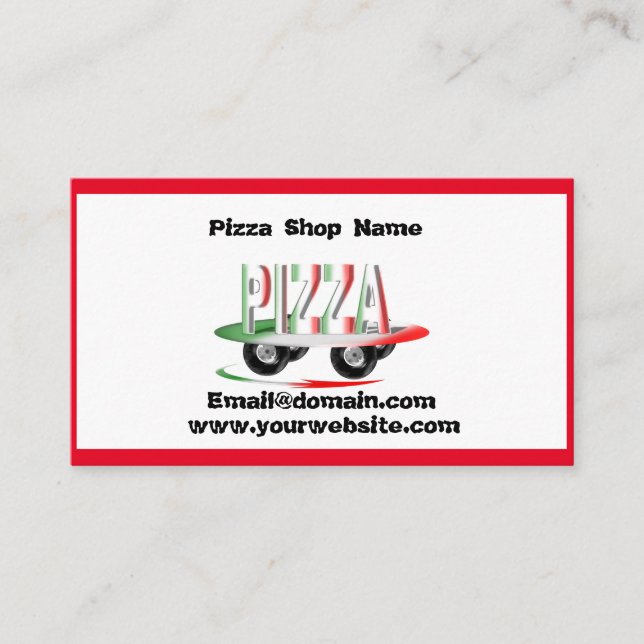Cartão De Visita Serviço de pizza, verde vermelho (Frente)