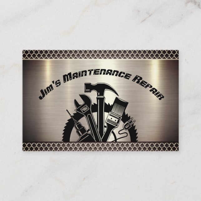 Cartão De Visita Serviço de Reparação de Manutenção de Placas de Aç (Frente)