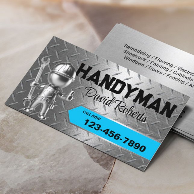 Cartão De Visita Serviço de Reparo e Manutenção para Handyman Blue  (Criador carregado)