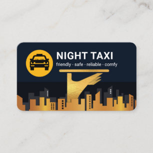 Cartão De Visita Serviço de Táxi Noturno Silhueta da Cidade