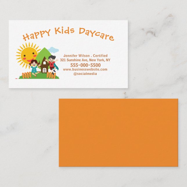 Cartão De Visita Serviço do Centro de Cuidados Infantis de Crianças (Frente/Verso)