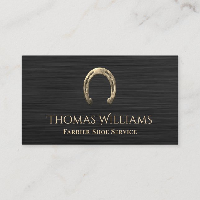 Cartão De Visita Serviço Dourado de Ferradura Equestre Equestre (Frente)