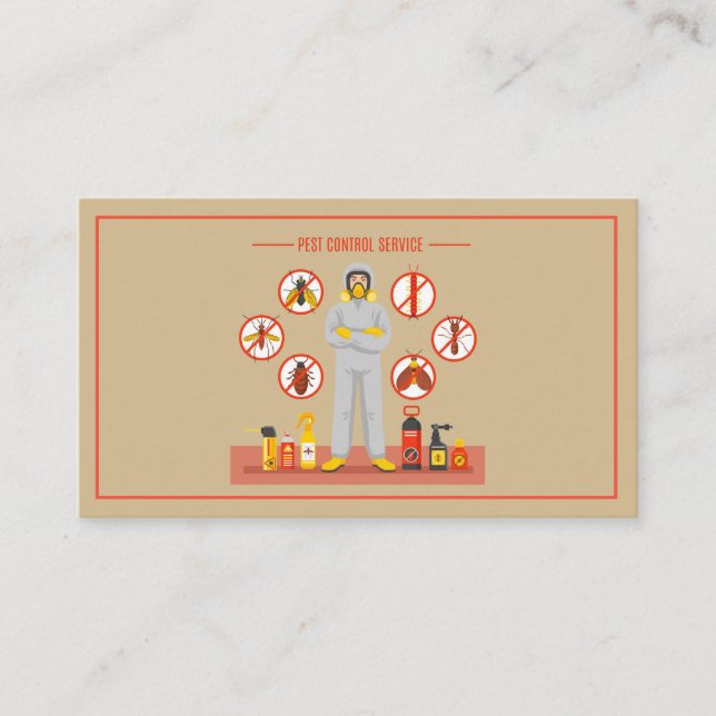 Cartão De Visita Serviço Exterminador de Controle de Pest Tan (Frente)
