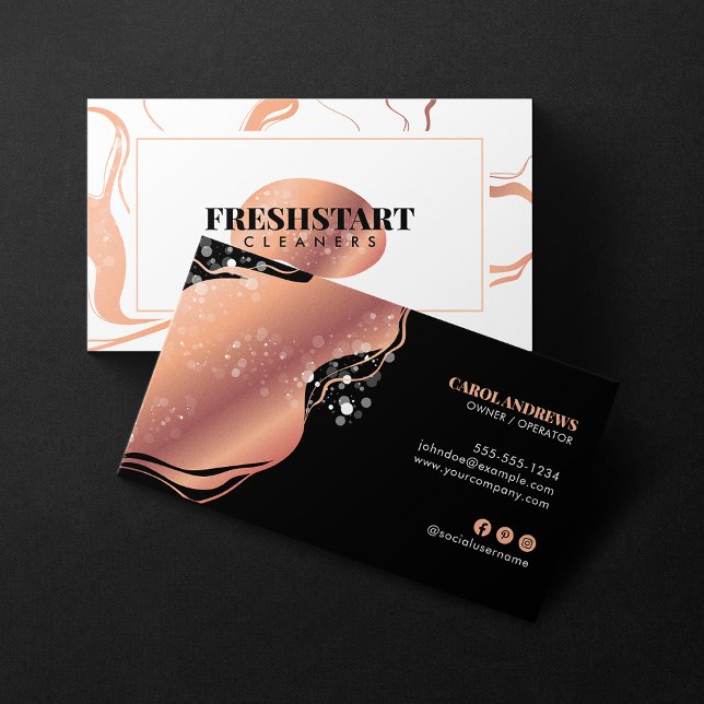 Cartão De Visita Serviço Maid de Limpeza da Casa Marble Dourado ros (Criador carregado)