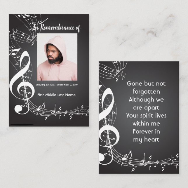 Cartão De Visita Serviço Memorial Convidar Notas de Música (Frente/Verso)