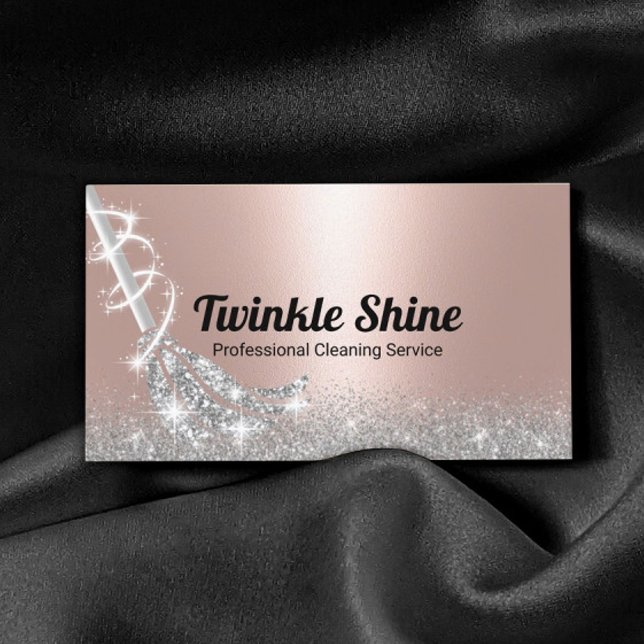 Cartão De Visita Serviço moderno de limpeza Dourada de Rosa (Criador carregado)