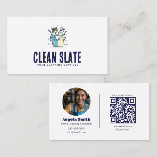 Cartão De Visita Serviço Personalizado de Limpeza de Casa QR Foto F