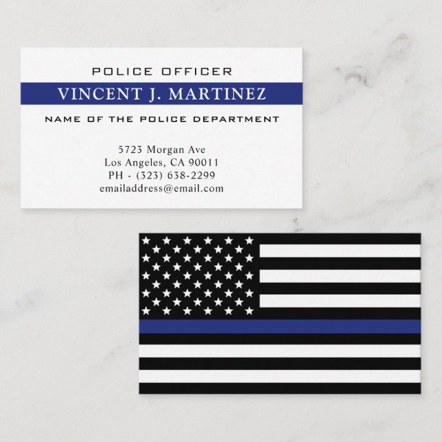 Cartão De Visita Serviço Policial Thin Blue Line Personalizado (Frente/Verso)