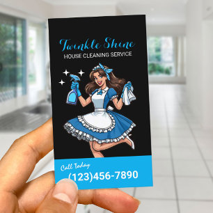 Cartão De Visita Serviço Profissional de Limpeza de Casa Blue Maid