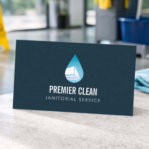 Cartão De Visita Serviço Profissional de Limpeza Janitorial Azul Es