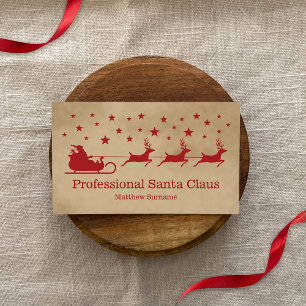 Cartão De Visita Serviço Profissional de Papai Noel de Sleigh Bege 