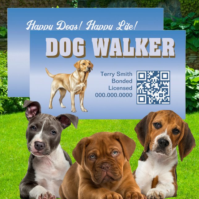 Cartão De Visita Serviço Profissional Moderno de Pet Sitting Dog Wa (Dog Walker Professional Service Business Card to Market and Network with clients. QR Code included)