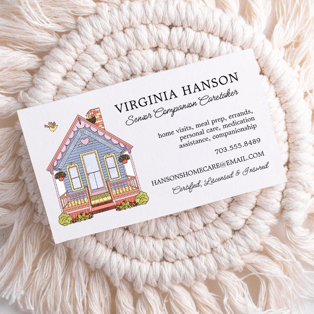 Cartão De Visita Serviços de assistência à Casa Azul (Cute House Caregiver Business Card)