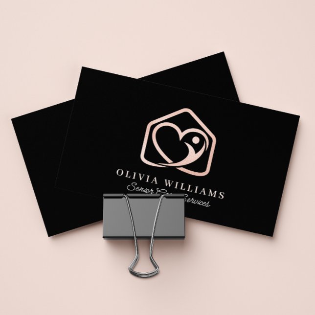 Cartão De Visita Serviços de assistência ao mais velho Preto e Rosa (Criador carregado)