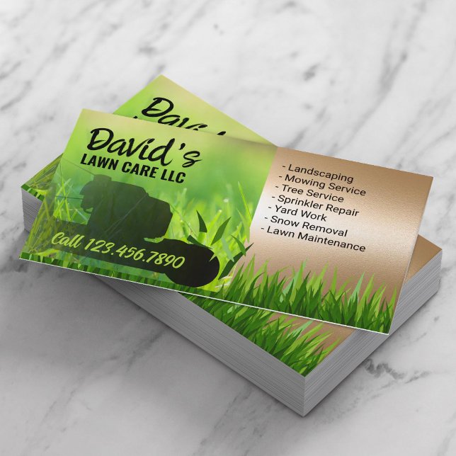 Cartão De Visita Serviços de assistência e paisagismo verdes e Dour (Criador carregado)
