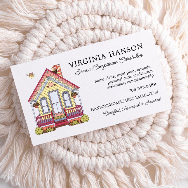 Cartão De Visita Serviços de atendimento à Casa (Cute Home Illustrated Small Business Card)