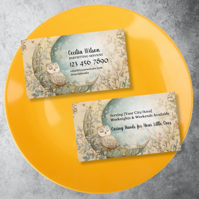 Cartão De Visita Serviços de Babysitter, Babysitting, babá, puericu (cute little owl babysitting business card)