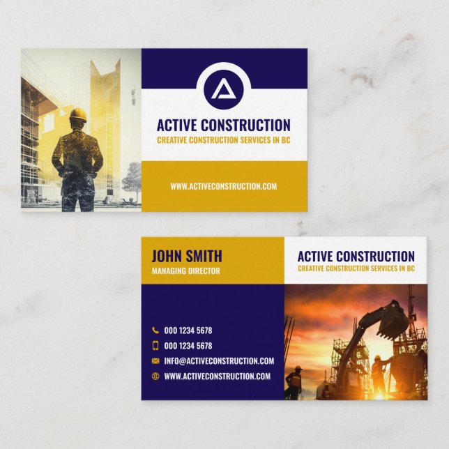 Cartão De Visita Serviços de Construção, Empreiteiro, Construtor  (Frente/Verso)