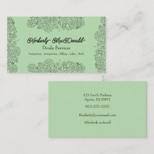 Cartão De Visita Serviços de doula de script Sage Green