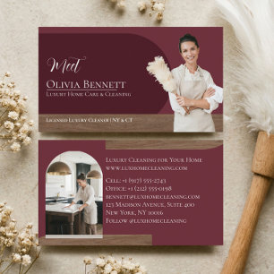 Cartão De Visita Serviços de Faxina de Casa de Luxo Foto Burgundy