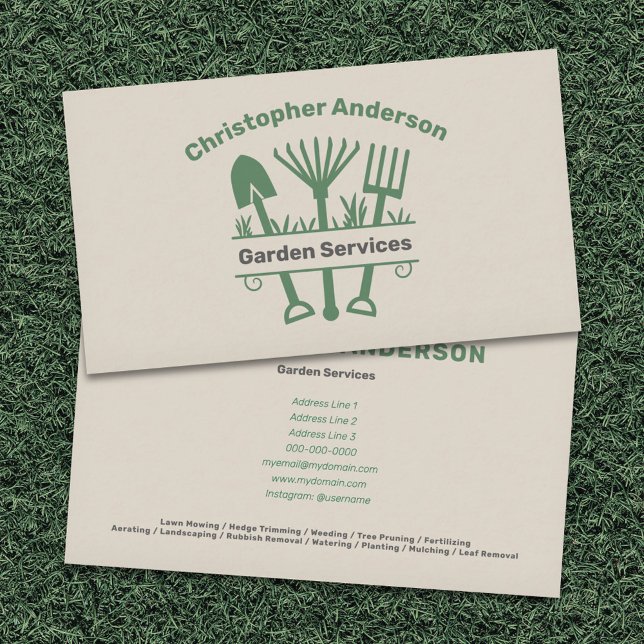 Cartão De Visita Serviços de Jardim - Monograma de Ferramentas (Garden Services - Tools Monogram Business Card)