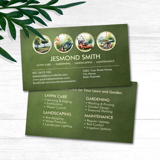 Cartão De Visita Serviços de jardinagem - Ilustração desenhada à mã (Criador carregado)