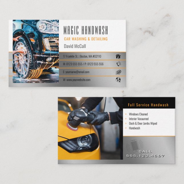 Cartão De Visita Serviços de lavagem manual | Lavagem automóvel (Frente/Verso)