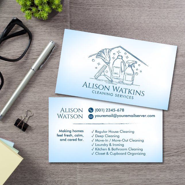 Cartão De Visita Serviços de Limpeza - Arte de Linha (Criador carregado)