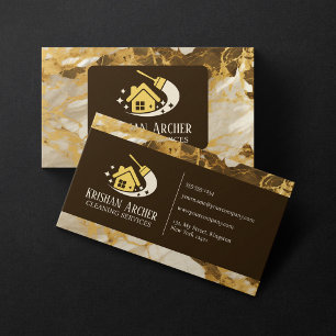 Cartão De Visita Serviços de Limpeza Biege Gold Brown Marble Maid