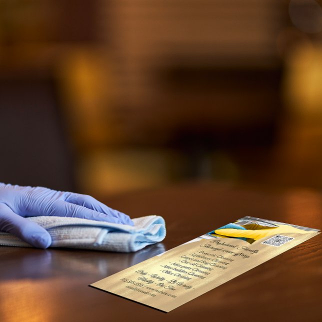 Cartão De Visita Serviços de Limpeza Casa Mantendo Foto QRCode Dour (Cleaning Services House Keeping QRCode Photo Gold Business Card)