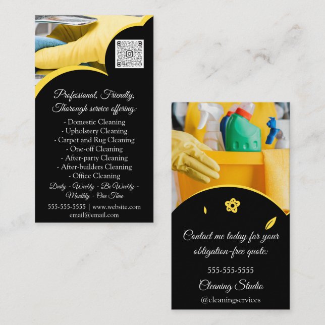 Cartão De Visita Serviços de limpeza Casa Mantendo QRCode PhotoCust (Frente/Verso)