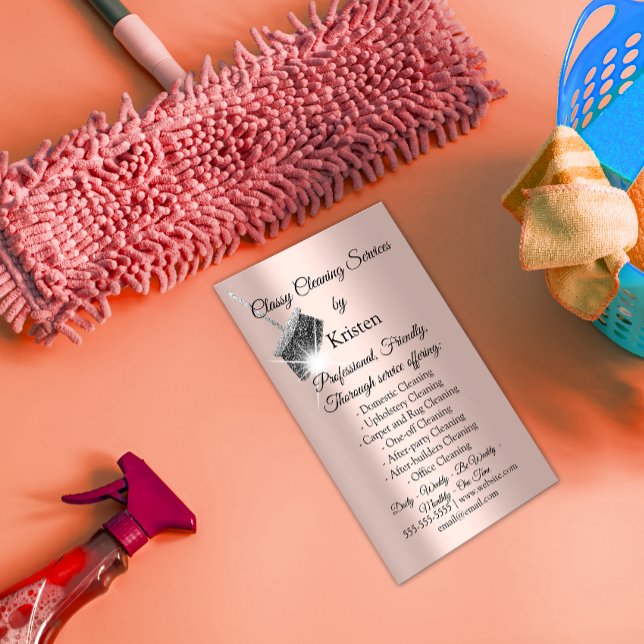 Cartão De Visita Serviços de Limpeza Clássica Manutenção de Rosa QR (Criador carregado)