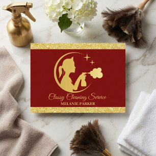 Cartão De Visita Serviços de limpeza clássico Logotipo Maid Gold