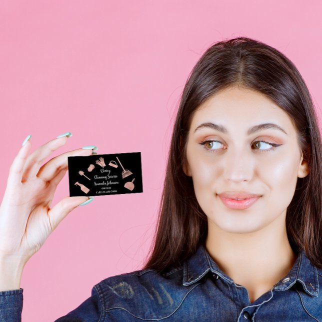 Cartão De Visita Serviços de limpeza clássicos Logotipo Dourado Ros (Criador carregado)