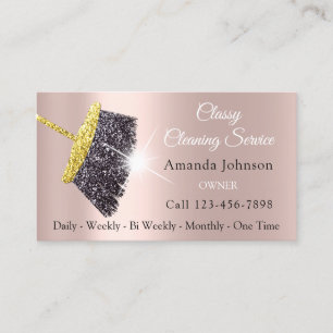 Cartão De Visita Serviços de limpeza clássicos Maid Dourado Silver