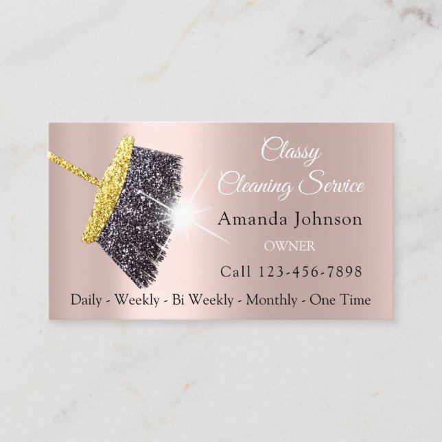Cartão De Visita Serviços de limpeza clássicos Maid Dourado Silver  (Frente)
